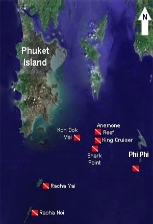 Phuket Diving Daytrips Map from Calypso Divers